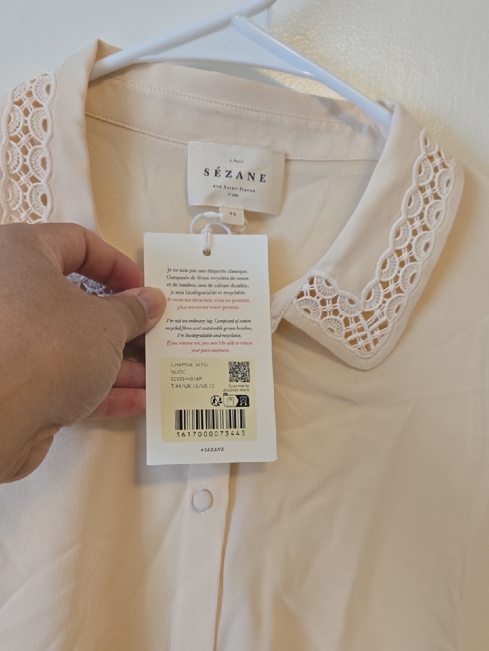 Sezane Vito Rosey Beige 100% Silk Shirt - Picture 9 of 13